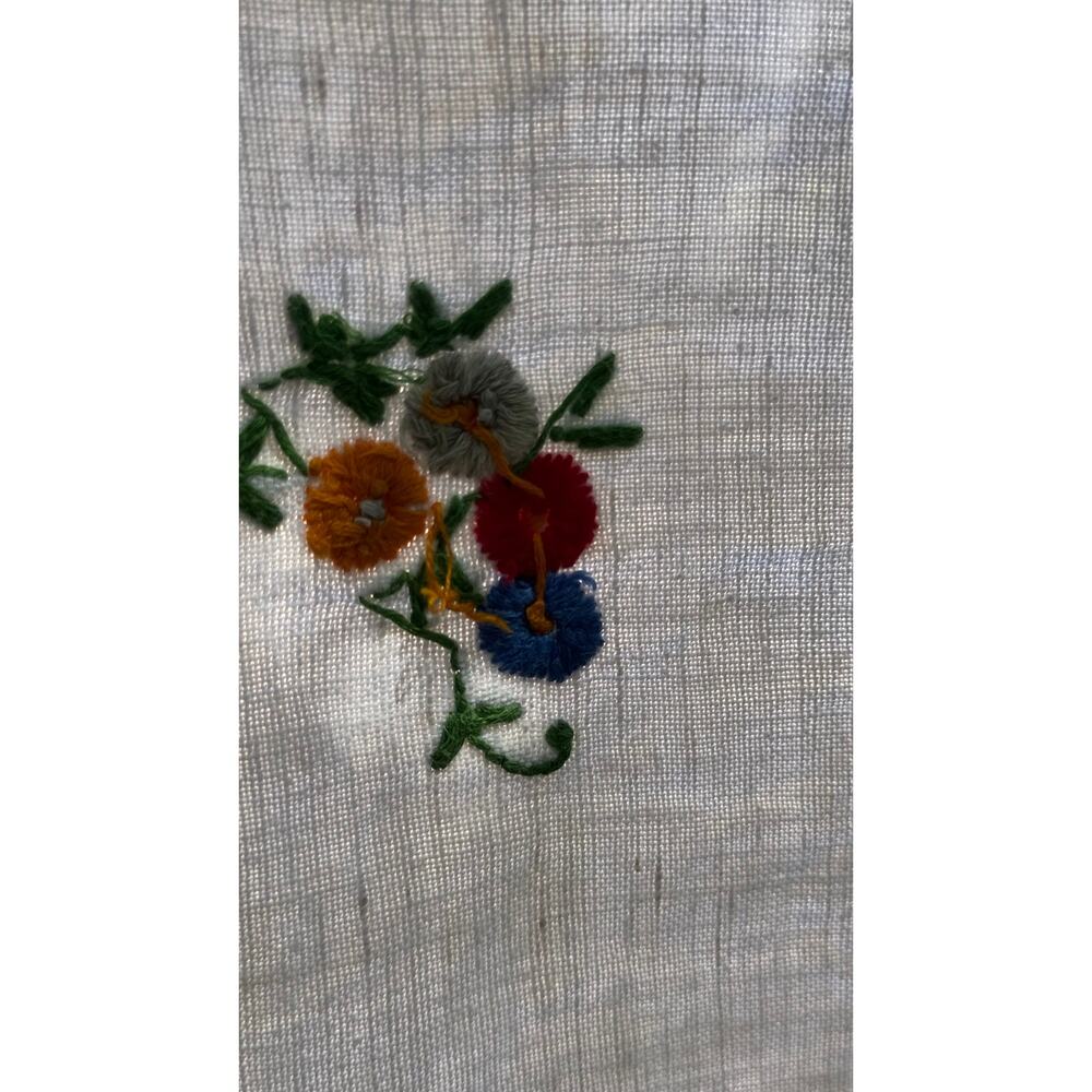 Vintage Hand Embroidered Linen Tablecloth 51"x55" Drawn Thread Lace Border - Picture 2 of 6